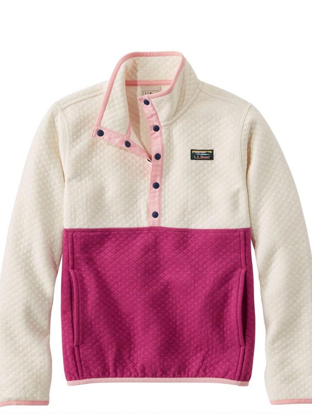 L.L. Bean Kids Quilted Quarter Snap Pullover Cream/Magenta Size M 5/6